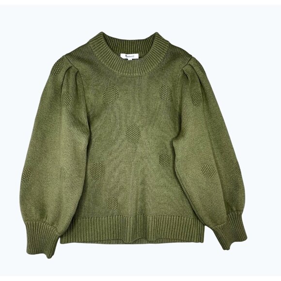 Madewell Dotted Eaton Olive Green Puff-Sleeve Pullover Sweater Medium - Picture 14 of 14